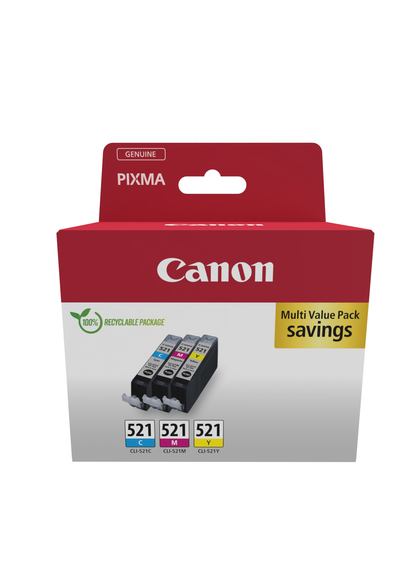 042613c6f3cbf4804dc14ebc97c470c3 Canon 2934B015/CLI-521 Ink cartridge multi pack C,M,Y Blister, 3x446 pages ISO/IEC 24711 9ml Pack=3 for Canon Pixma IP 3600/MP 980