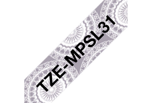 Brother TZ-EMPSL31 DirectLabel black on silver lace Laminat 12mm x 4m for Brother P-Touch TZ 3.5-18mm/6-12mm/6-18mm/6-24mm/6-36mm