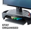06868c7a96dd9b1f255fdbd9e59bbf0774531f34 Fellowes Computer Monitor Stand with 3 Height Adjustments - Smart Suites Monitor Riser Plus with Storage Area - Ergonomic Adjustable Monitor Stand for Computers - Max Weight 10KG/Max Size 21" - Black