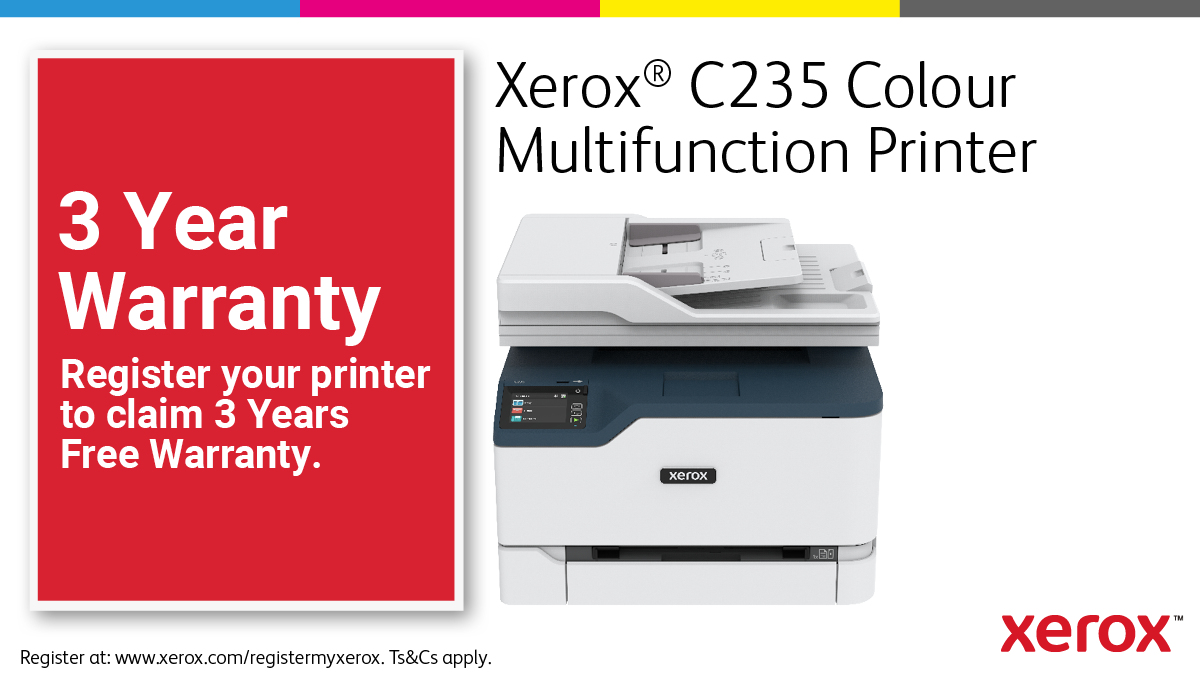 Xerox C235 A4 22ppm Wireless Copy/Print/Scan/Fax PS3 PCL5e/6 ADF 2 Trays Total 251 Sheets UK