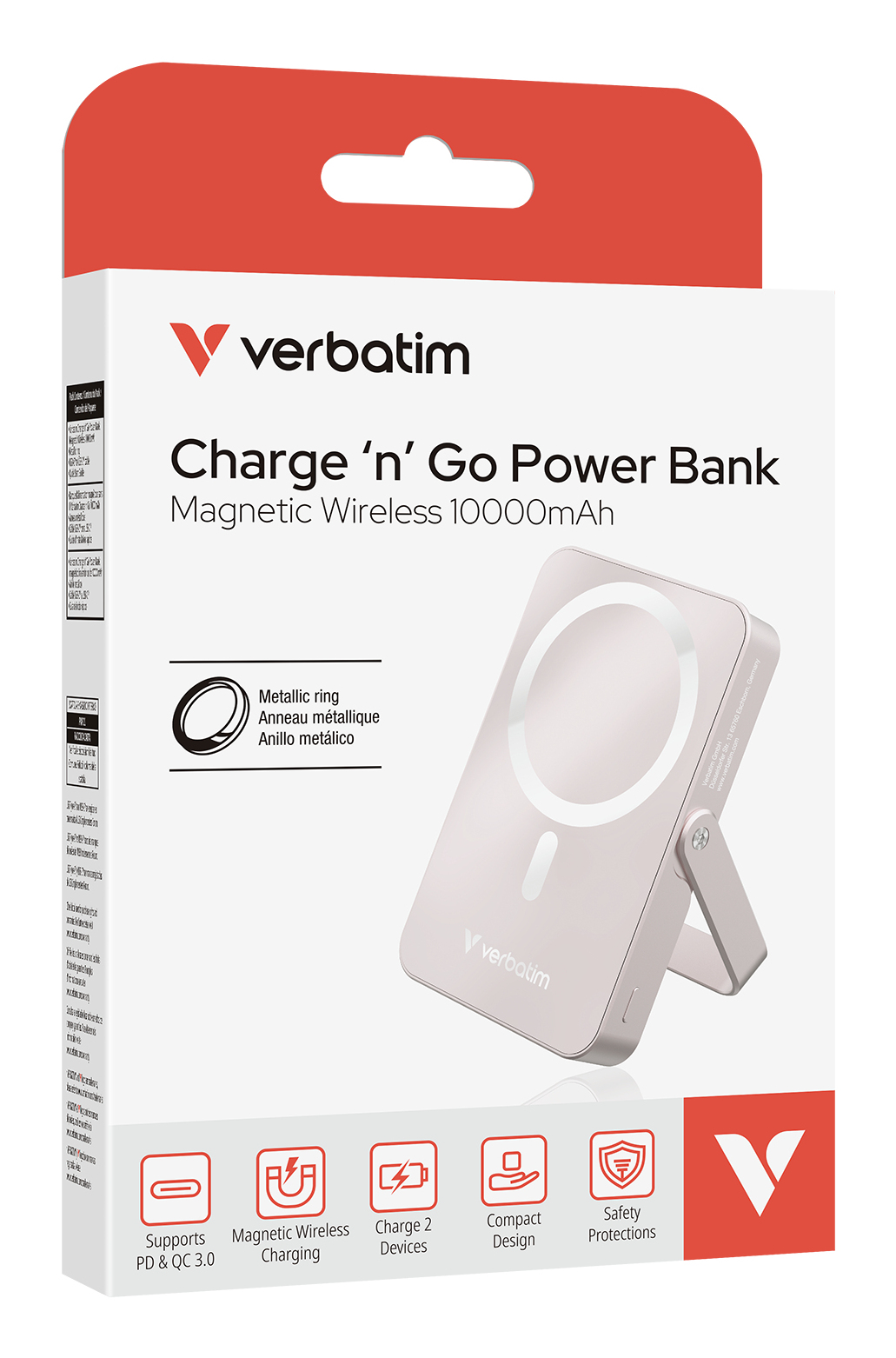 Verbatim Charge ´n´ Go Magnetic Wireless Power Bank with stand - 10000 mAh Pink