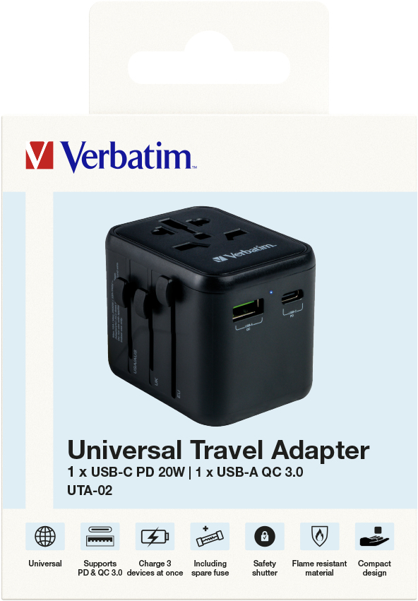 Verbatim 49544 power plug adapter Universal Black