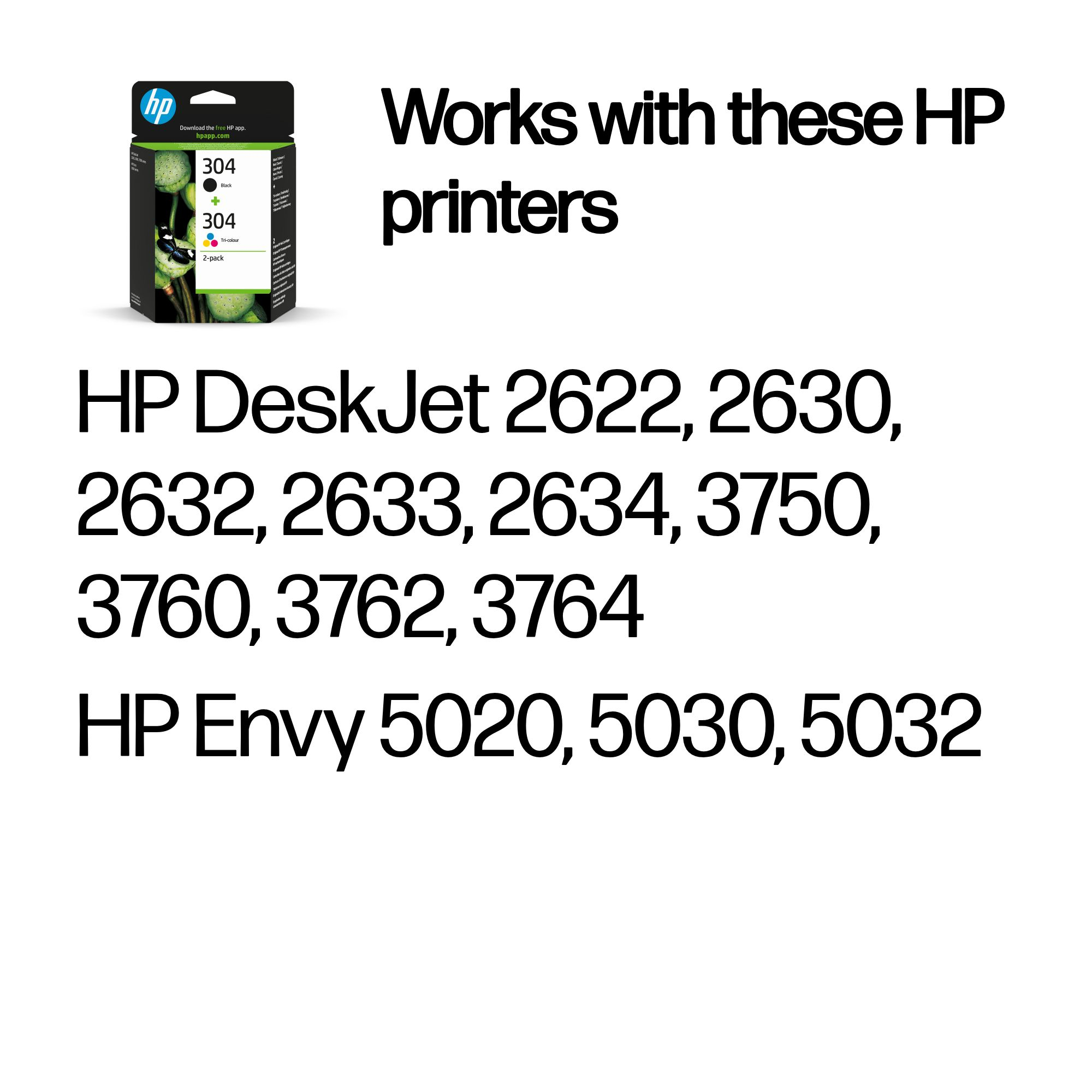 HP 3JB05AE/304 Printhead cartridge multi pack black + color 100 pg + 120 pg Pack=2 for HP DeskJet 2620/3720
