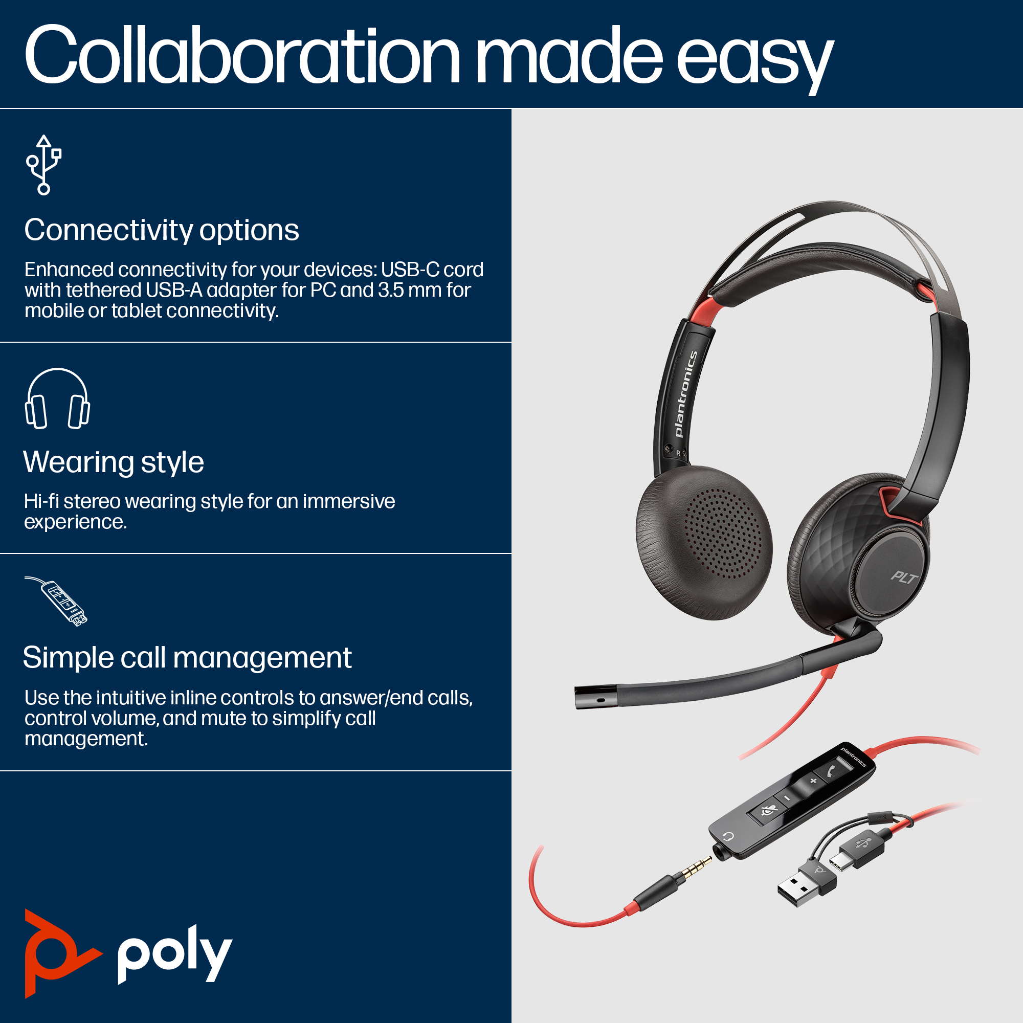 0fa9ddeafb9683b69c7b871315d11cc93b33728c HP Poly Blackwire 5220 Stereo USB-C Headset +3.5mm Plug +USB-C/A Adapter