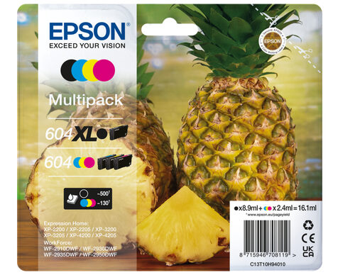Epson C13T10H94010/604XL/604 Ink cartridge multi pack 1xBk HC + 1x C,M,Y 500pg + 3x130pg Pack=4 for Epson XP-2200