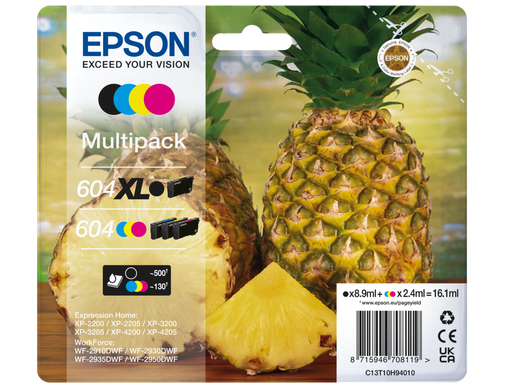 101276641_7481032865 Epson C13T10H94010/604XL/604 Ink cartridge multi pack 1xBk HC + 1x C,M,Y 500pg + 3x130pg Pack=4 for Epson XP-2200