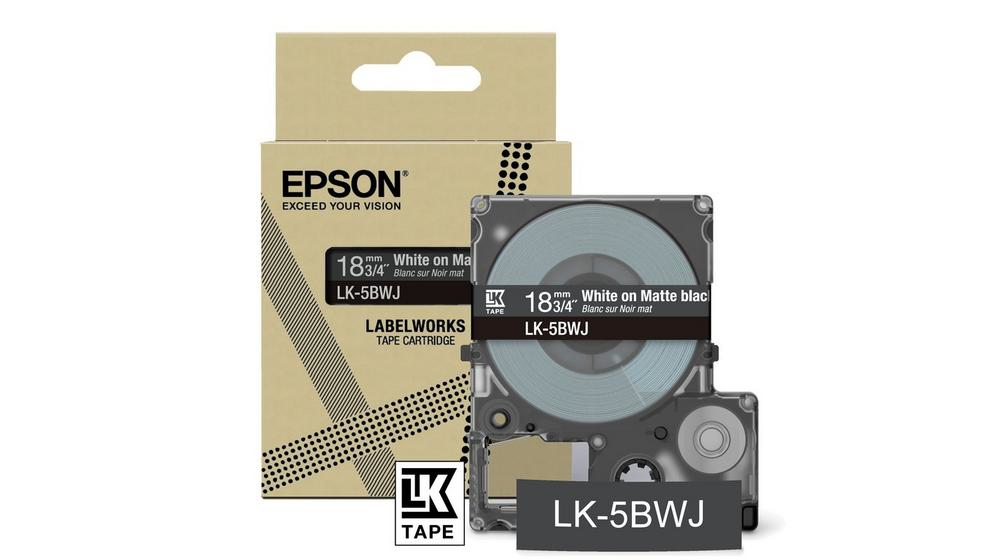 Epson C53S672083/LK-5BWJ DirectLabel-etikettes white on black matt 18mm x 8m for Epson LabelWorks LW-C 410/610