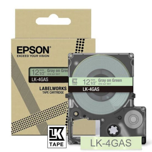 Epson C53S672105/LK-4GAS DirectLabel-etikettes gray on green 12mm x 8m for Epson LabelWorks LW-C 410/610
