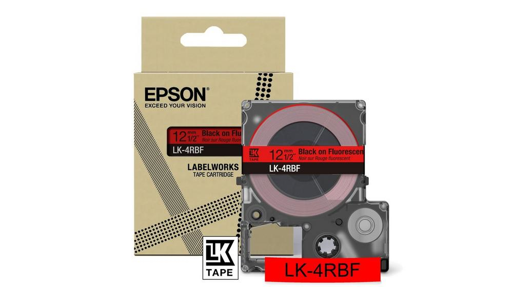 Epson C53S672099/LK-4RBF DirectLabel-etikettes black on red fluorescent 12mm x 8m for Epson LabelWorks LW-C 410/610