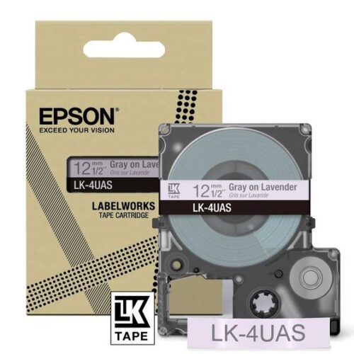 Epson C53S672107/LK-4UAS DirectLabel-etikettes gray on violet Lavender 12mm x 8m for Epson LabelWorks LW-C 410/610