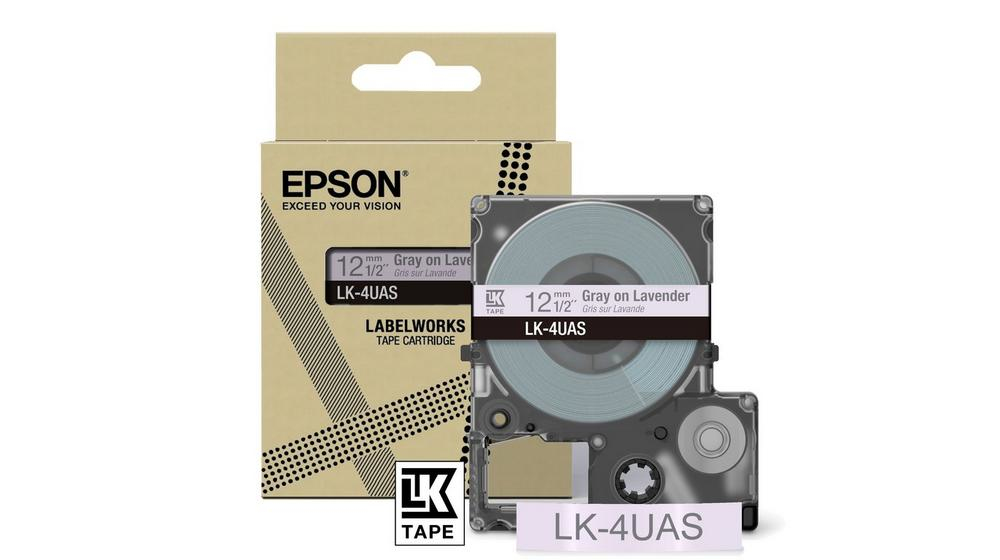 Epson C53S672107/LK-4UAS DirectLabel-etikettes gray on violet Lavender 12mm x 8m for Epson LabelWorks LW-C 410/610