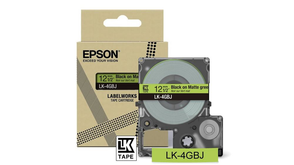 Epson C53S672077/LK-4GBJ DirectLabel-etikettes black on green matt 12mm x 8m for Epson LabelWorks LW-C 410/610