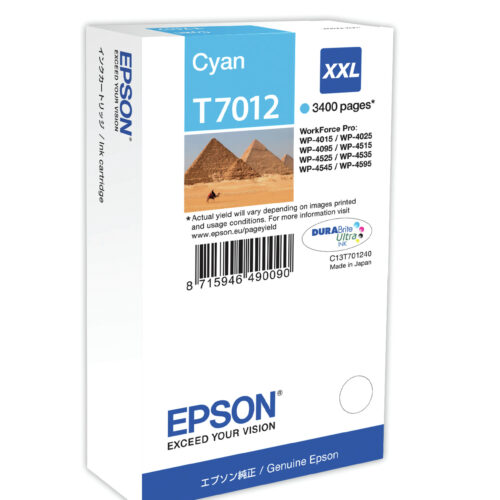 Epson C13T70124010/T7012 Ink cartridge cyan XXL, 3.400 pages ISO/IEC 24711 34.2ml for Epson WP 4015