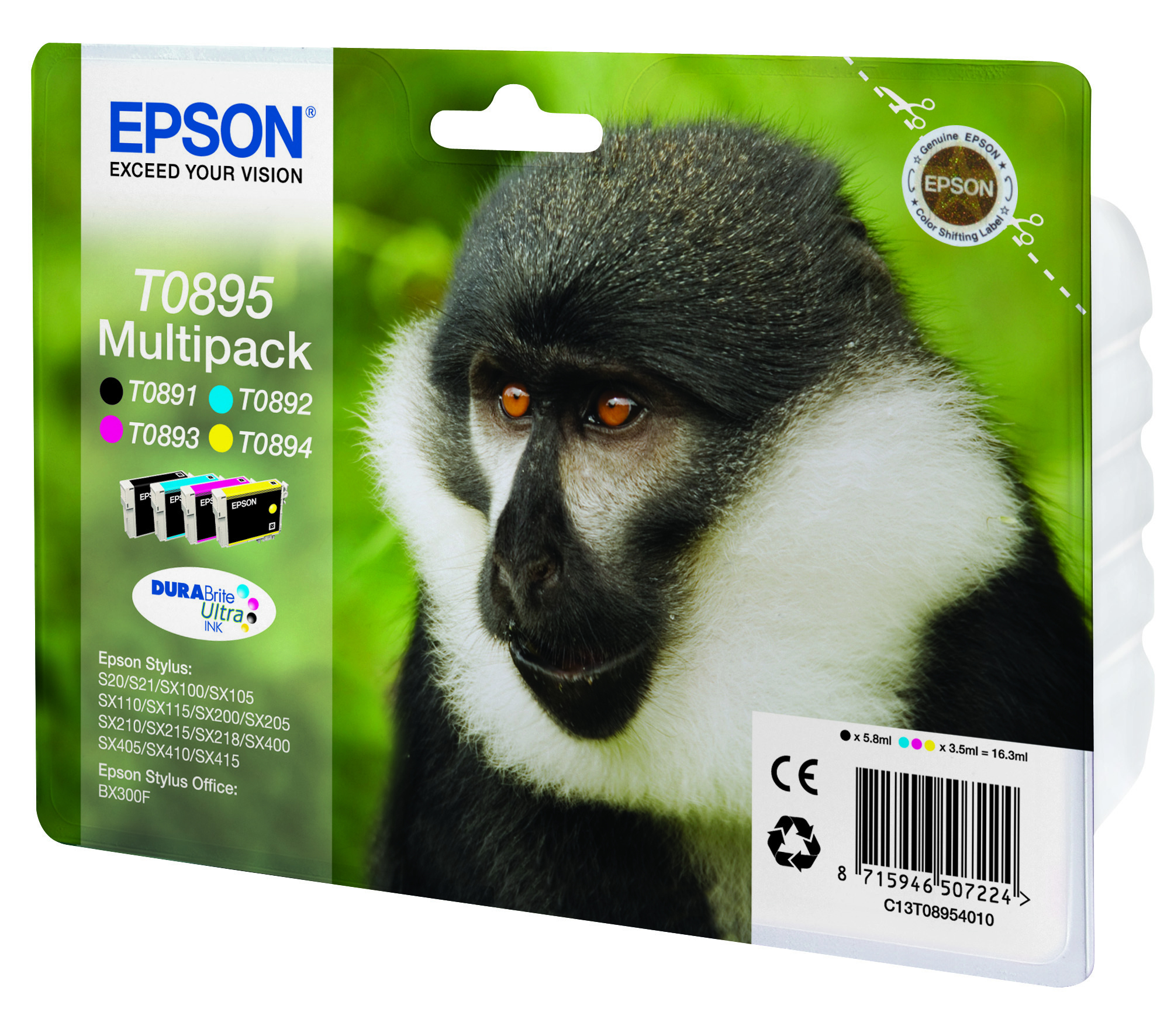 Epson C13T08954011/T0895 Ink cartridge multi pack Bk,C,M,Y 5,8ml + 3x3,5ml Pack=4 for Epson Stylus S 20/SX 115/SX 415