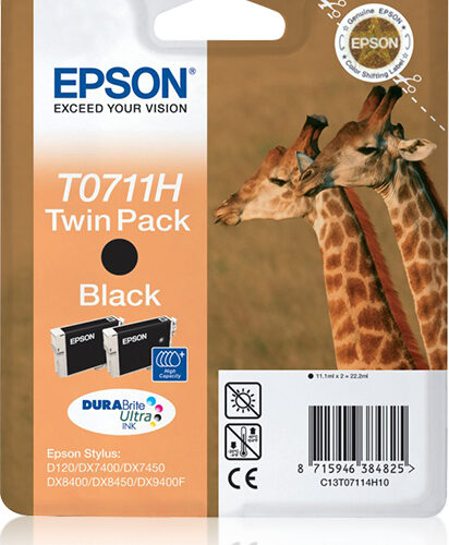 1206417_1722458241 Epson C13T07114H10/T0711H Ink cartridge black high-capacity twin pack, 2x370 pages ISO/IEC 24711 11.1ml Pack=2 for Epson Stylus BX 310/600/D 120/Office B 1100/Office B 40 w