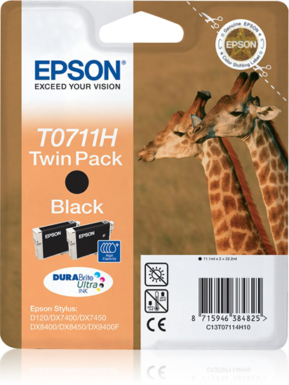 1206417_1722458241 Epson C13T07114H10/T0711H Ink cartridge black high-capacity twin pack, 2x370 pages ISO/IEC 24711 11.1ml Pack=2 for Epson Stylus BX 310/600/D 120/Office B 1100/Office B 40 w