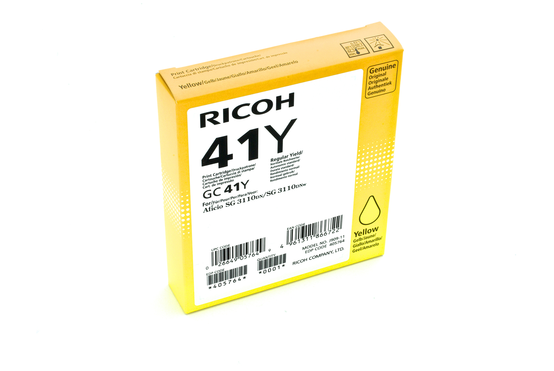 Ricoh 405764/GC-41Y Gel cartridge yellow, 2.200 pages ISO/IEC 24711 for Ricoh Aficio SG 3100