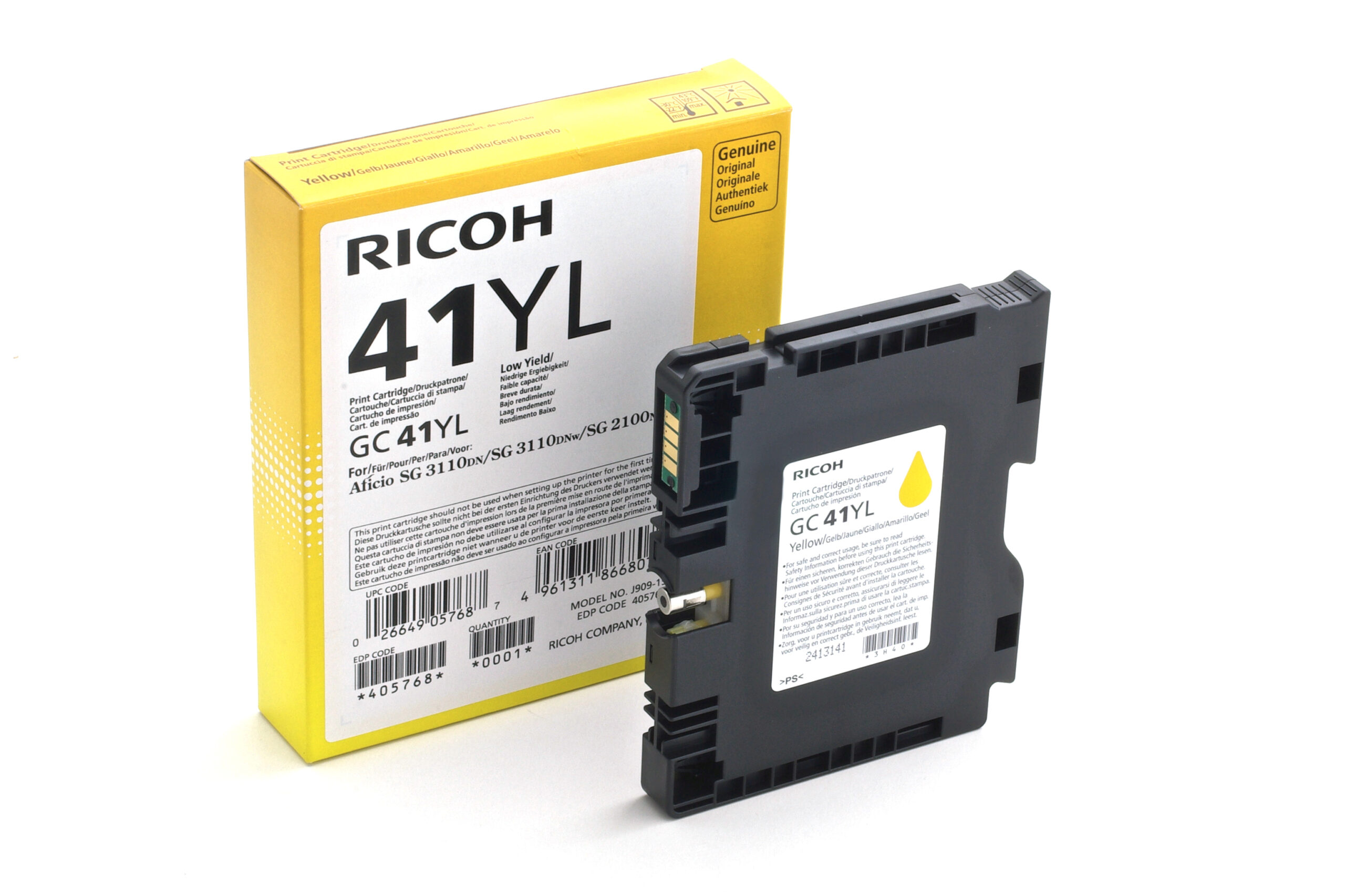 Ricoh 405768/GC-41YL Gel cartridge yellow, 600 pages ISO/IEC 24711 41ml for Ricoh Aficio SG 2100/3100