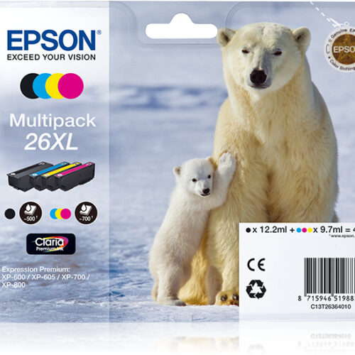 14738223_2940654360 Epson C13T26364010/26XL Ink cartridge multi pack Bk,C,M,Y high-capacity XL 1x500,3x700, 12ml 3x10ml Pack=4 for Epson XP 600