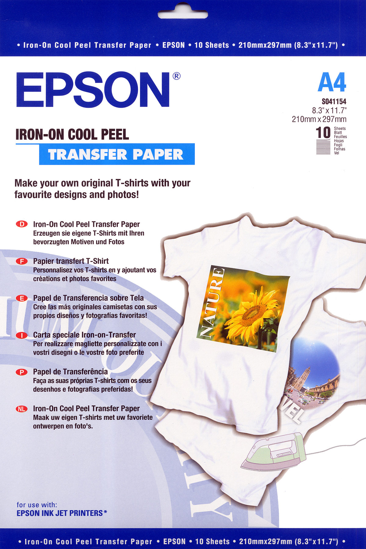 149145_3497571047 Epson C13S041154 T-Shirt iron-on 10 sheet DIN A4 124g/m² for InkJet