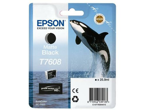 Epson C13T76084N10/T7608 Ink cartridge black matt, 1.100 pages 25.9ml for Epson SC-P 600