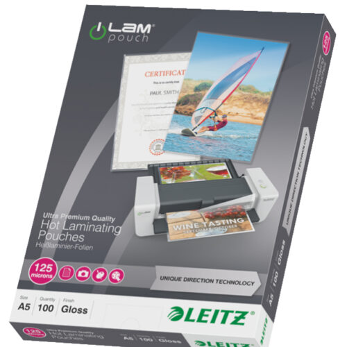 Leitz iLAM Ultra-premium Glossy A5 Laminating Pouches with UDT, 125 microns. Pack of 100.
