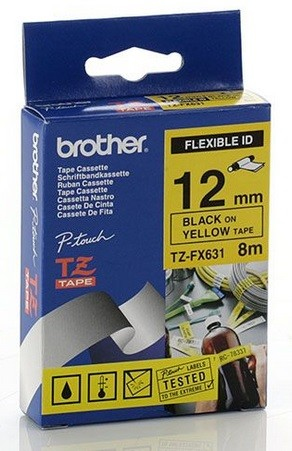 Brother TZE-FX631 DirectLabel black on yellow Laminat 12mm x 8m for Brother P-Touch TZ 3.5-12mm/18mm/6-18mm/6-24mm/6-36mm