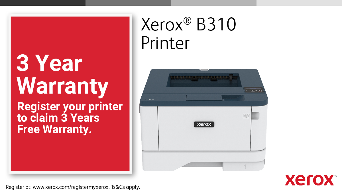 Xerox B310 A4 40ppm Wireless Duplex Printer PS3 PCL5e/6 2 Trays Total 350 Sheets UK