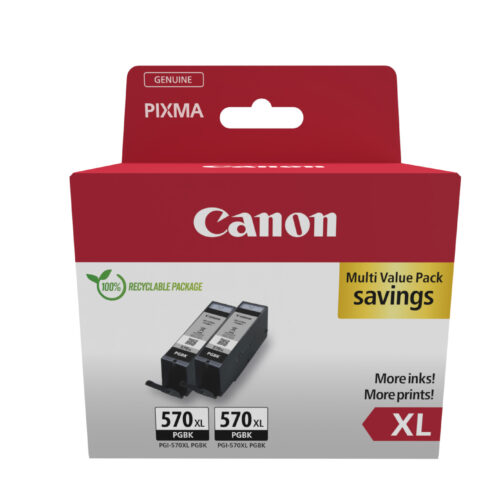 Canon 0318C010/PGI-570PGBKXL Ink cartridge black high-capacity pigmented twin pack Blister with security, 2x1.000 pages ISO/IEC 24711 22ml Pack=2 for Canon Pixma MG 5750/7750