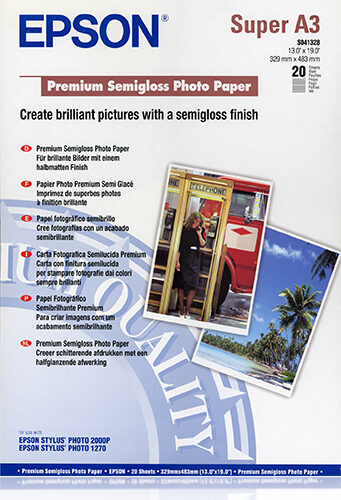 Epson C13S041328 Premium Semigloss Photopaper 20 sheet DIN A3+ 251g/m² 20/sheet for InkJet