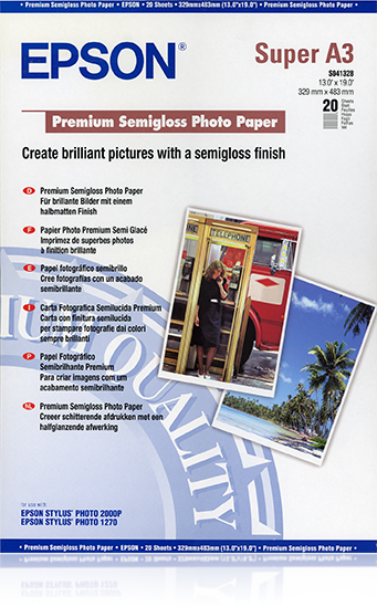 Epson C13S041328 Premium Semigloss Photopaper 20 sheet DIN A3+ 251g/m² 20/sheet for InkJet