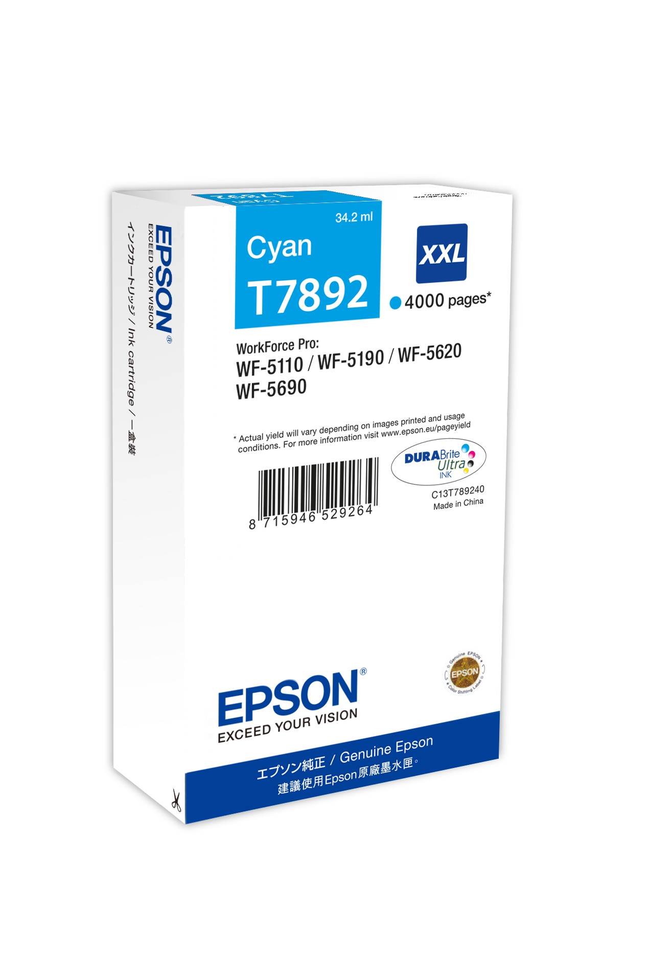 Epson C13T789240/T7892XXL Ink cartridge cyan extra High-Capacity XXL, 4.000 pages 34.2ml for Epson WF 5110