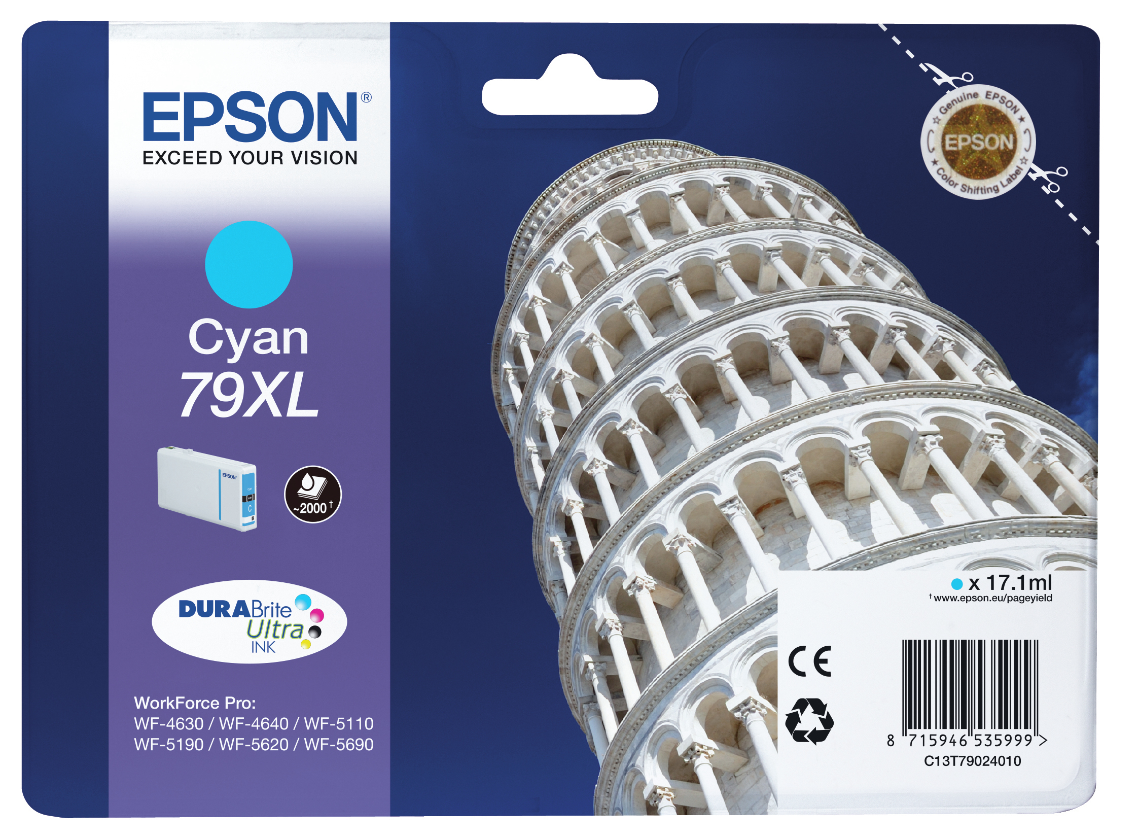 Epson C13T79024010/79XL Ink cartridge cyan high-capacity, 2.000 pages 17.1ml for Epson WF 4630/5110