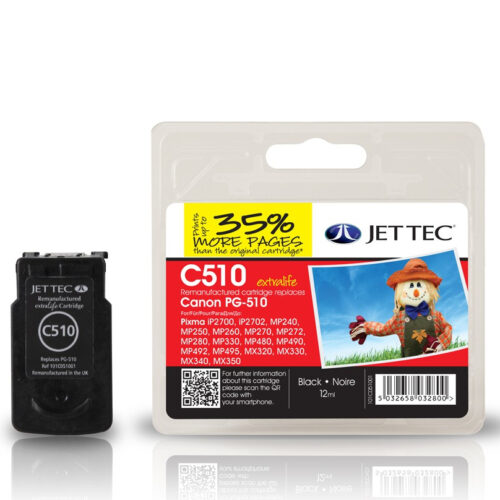 21917248_5213070486 Jet Tec 137C051001/C510 Printhead cartridge black pigmented 12ml (replaces Canon PG-510) for Canon Pixma MP 240