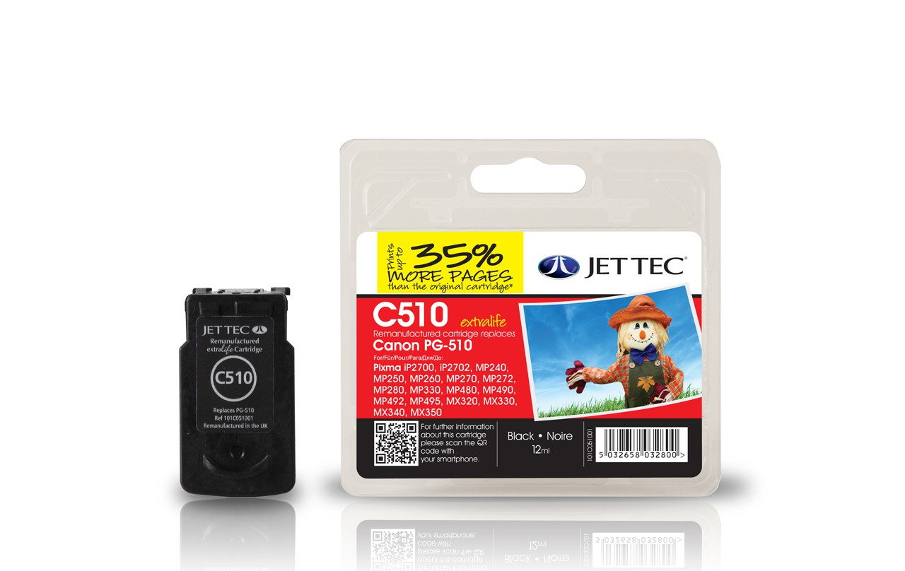 21917248_5213070486 Jet Tec 137C051001/C510 Printhead cartridge black pigmented 12ml (replaces Canon PG-510) for Canon Pixma MP 240