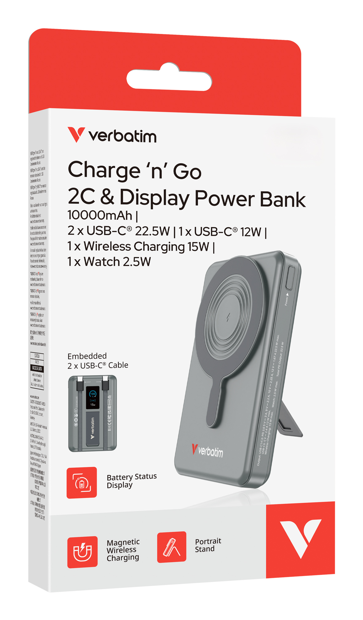 23caa8215ac868441f5051a8d7bc8839f3a86f87 Verbatim Charge´n´Go 2C & Display Power Bank 10000 mAh Grey