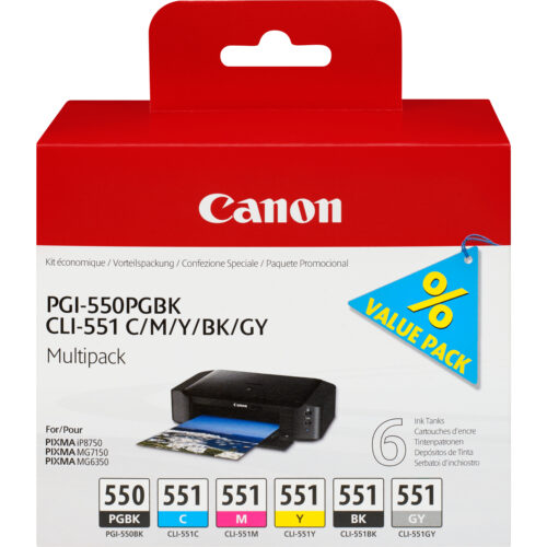 24240507_7066335232 Canon 6496B005/PGI-550/CLI-551 Ink cartridge multi pack Bk,C,M,Y,Gy 7ml Pack=6 for Canon Pixma IP 8700/MG 6350/MG 7550