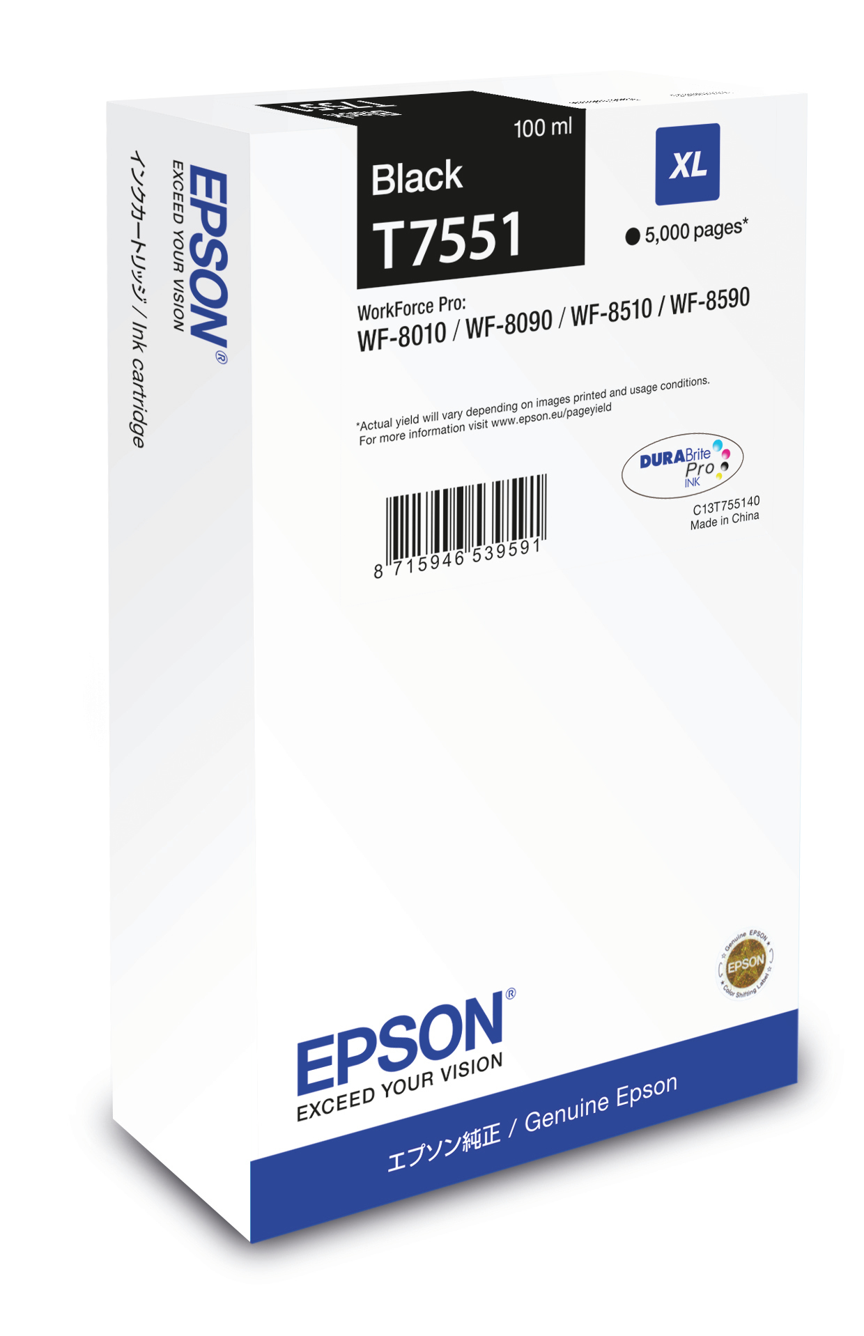 Epson C13T755140/T7551 Ink cartridge black, 5.000 pages 100ml for Epson WF 6530/8090/8510