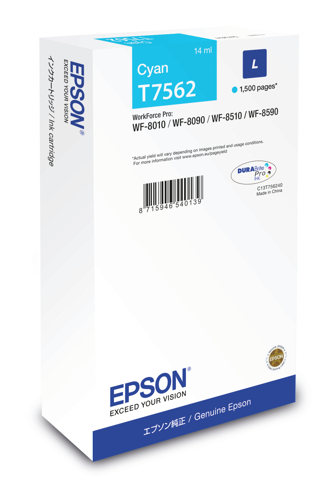 24241524_8152279796 Epson C13T756240/T7562 Ink cartridge cyan, 1.500 pages 14ml for Epson WF 6530/8090/8510