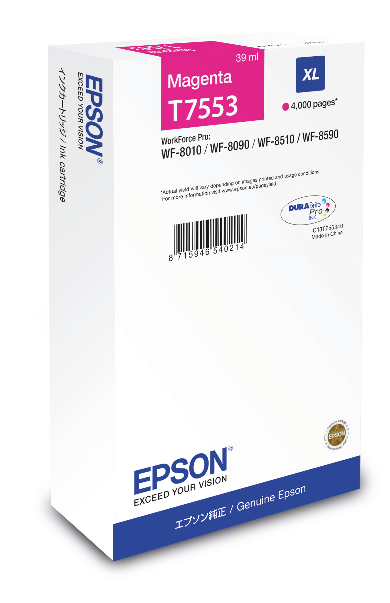 Epson C13T755340/T7553 Ink cartridge magenta, 4.000 pages 39ml for Epson WF 6530/8090/8510