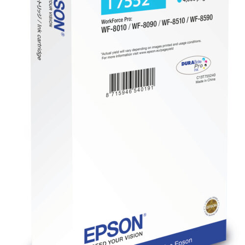 Epson C13T755240/T7552 Ink cartridge cyan, 4.000 pages 39ml for Epson WF 6530/8090/8510