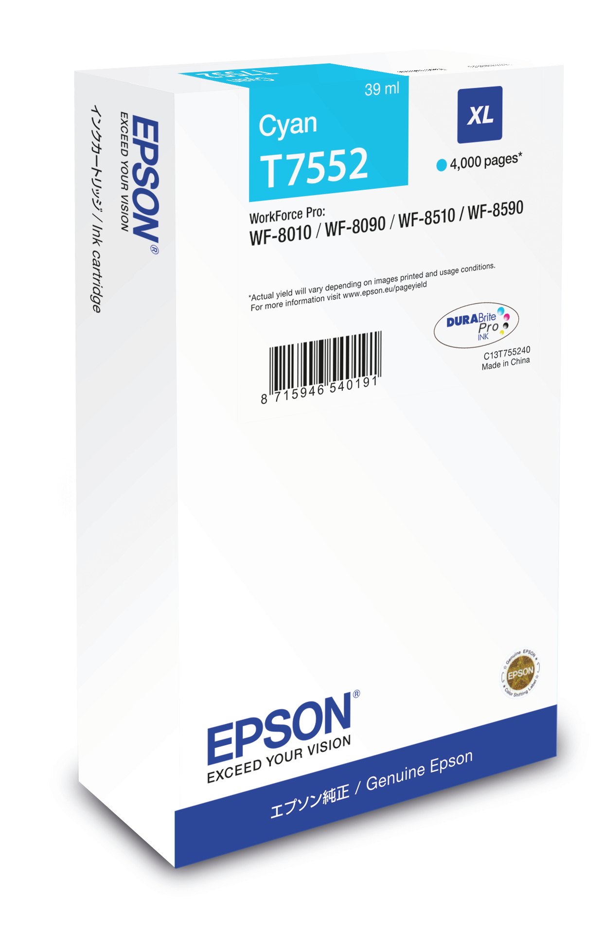 24241527_4965035244 Epson C13T755240/T7552 Ink cartridge cyan, 4.000 pages 39ml for Epson WF 6530/8090/8510