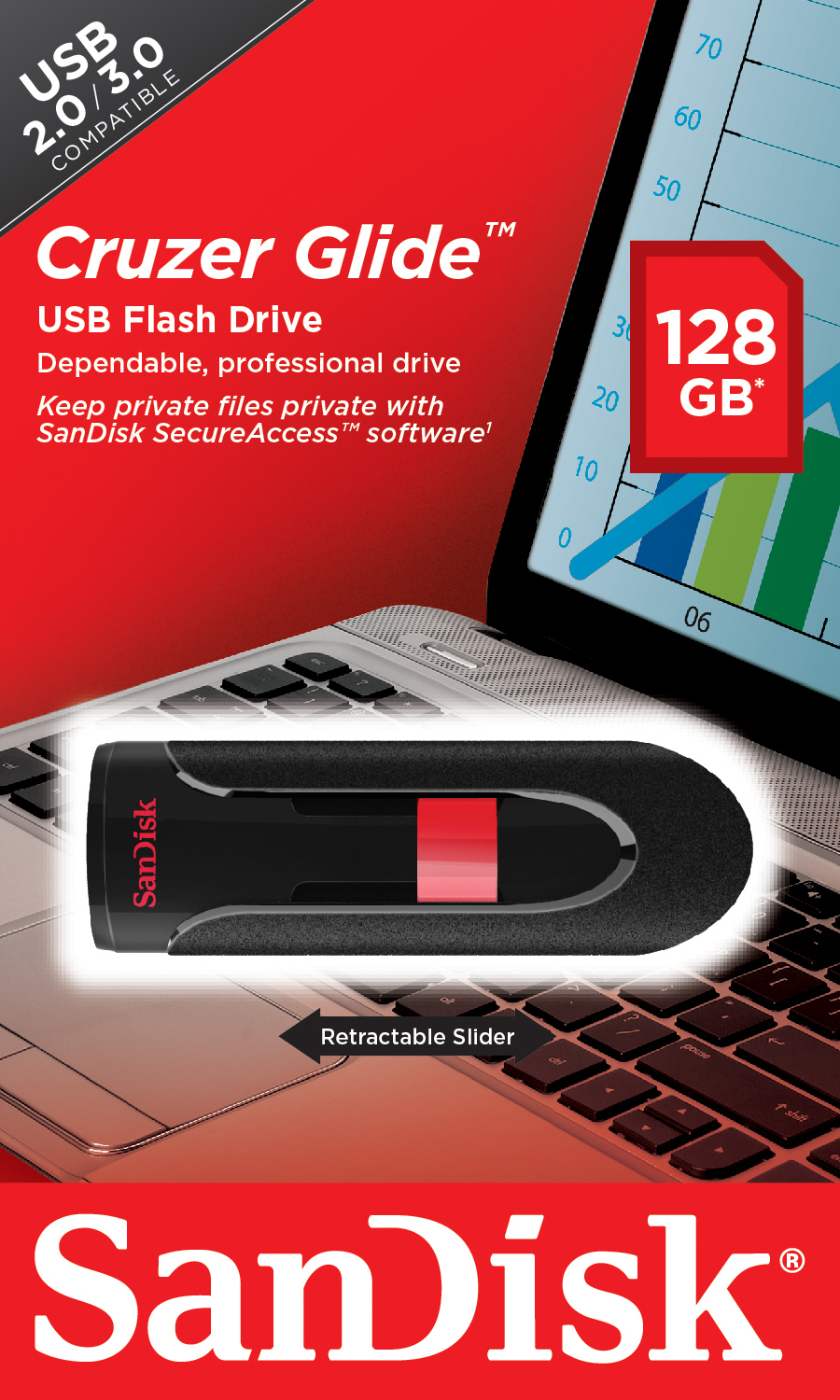 24555979_3124899686 SanDisk Cruzer Glide USB flash drive 128 GB USB Type-A 2.0 Black, Red