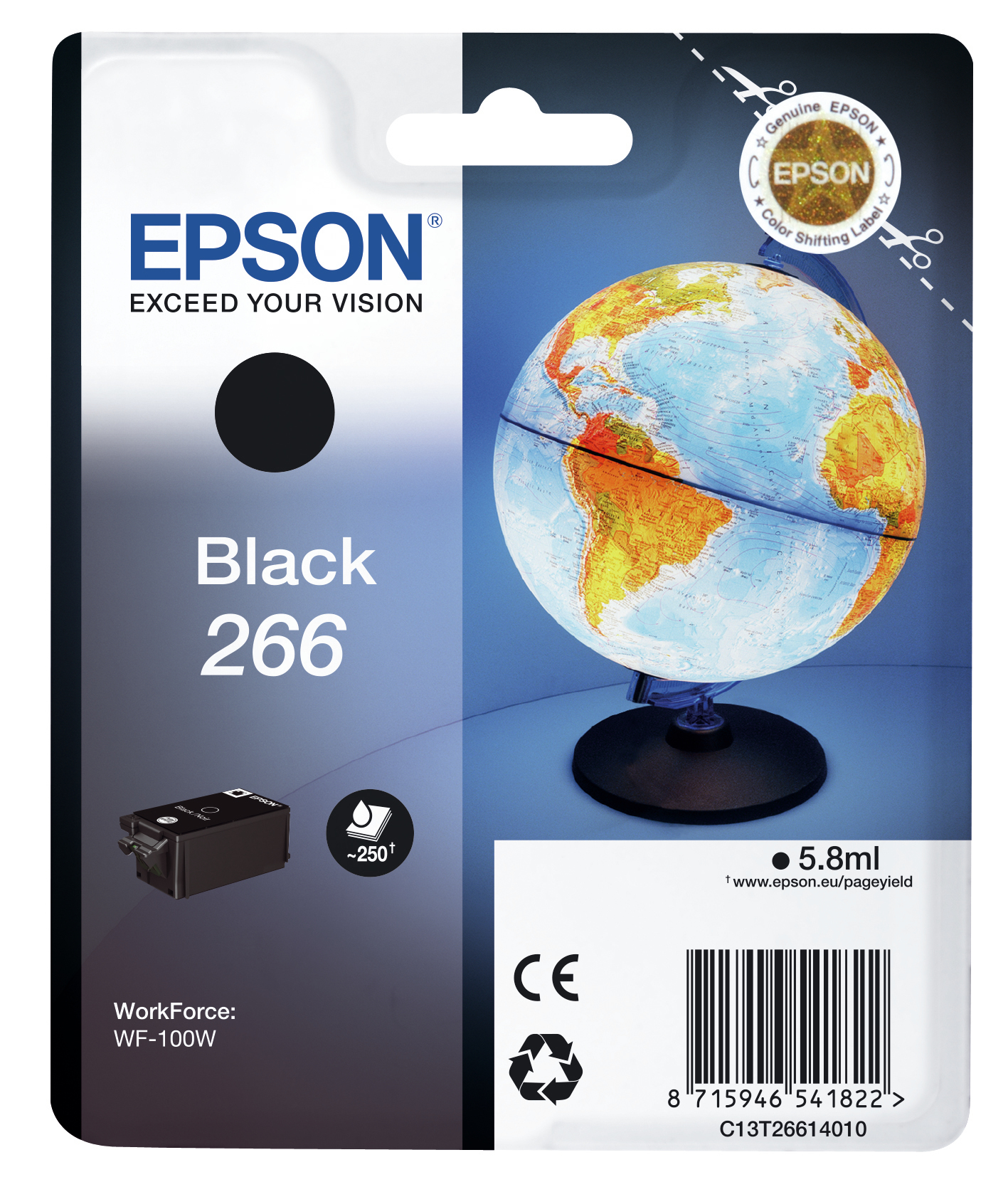 24676117_3339708261 Epson C13T26614010/266 Ink cartridge black, 260 pages 5,8ml for Epson WF-100 W