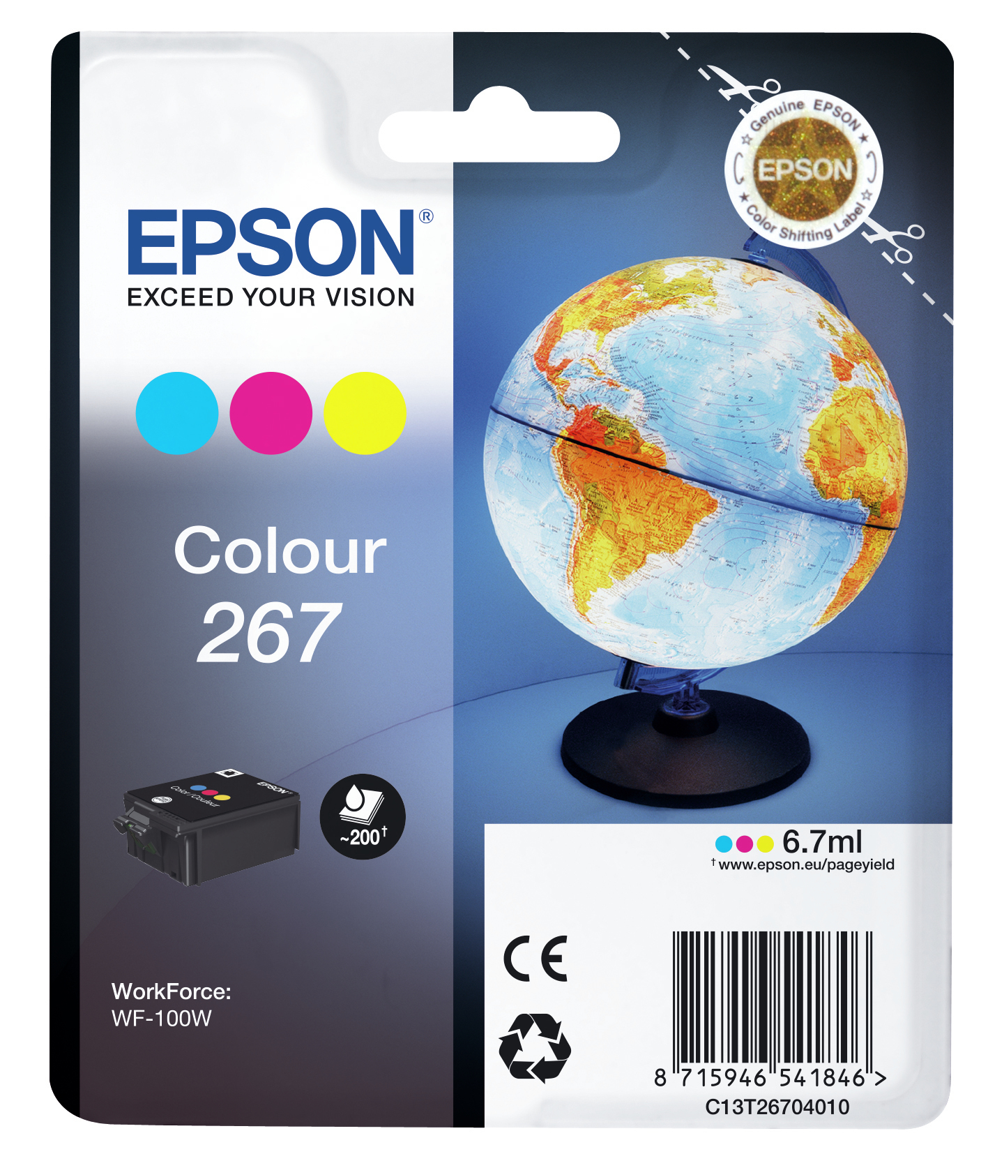 24676118_6073990340 Epson C13T26704010/267 Ink cartridge color, 200 pages 6,7ml for Epson WF-100 W