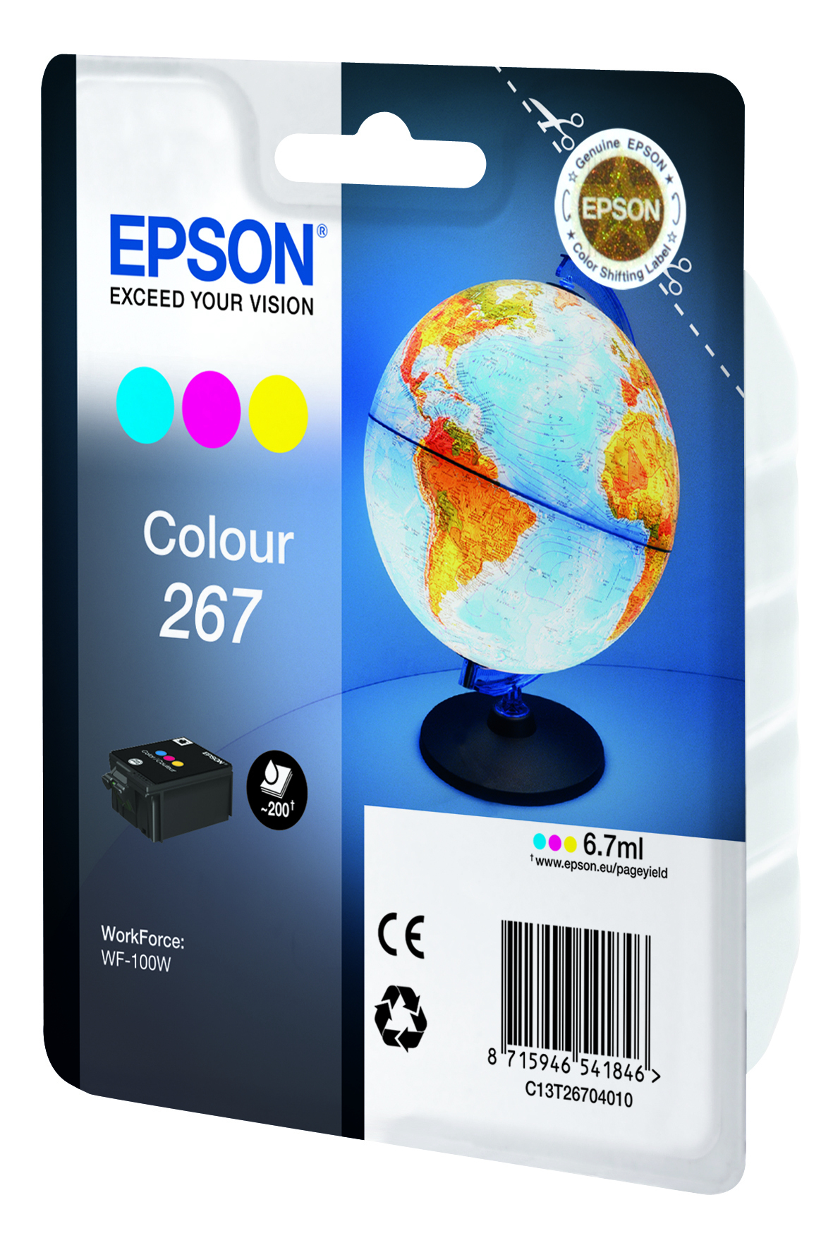 24676118_6453820074 Epson C13T26704010/267 Ink cartridge color, 200 pages 6,7ml for Epson WF-100 W
