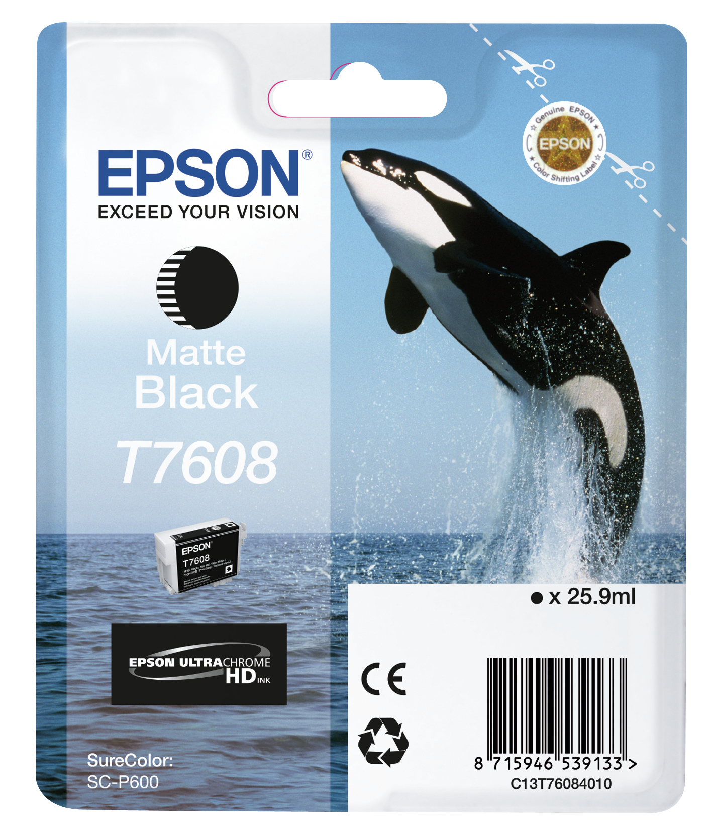 Epson C13T76084010/T7608 Ink cartridge black matt, 1.100 pages 25,9ml for Epson SC-P 600