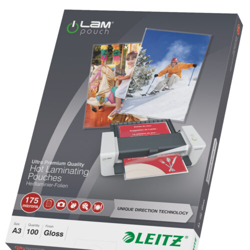 Leitz iLAM Ultra-premium Glossy A3 Laminating Pouches with UDT, 175 microns, Pack of 100