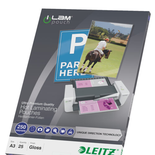 Leitz iLAM Ultra-premium Glossy A3 Laminating Pouches with UDT, 250 microns, Pack of 25