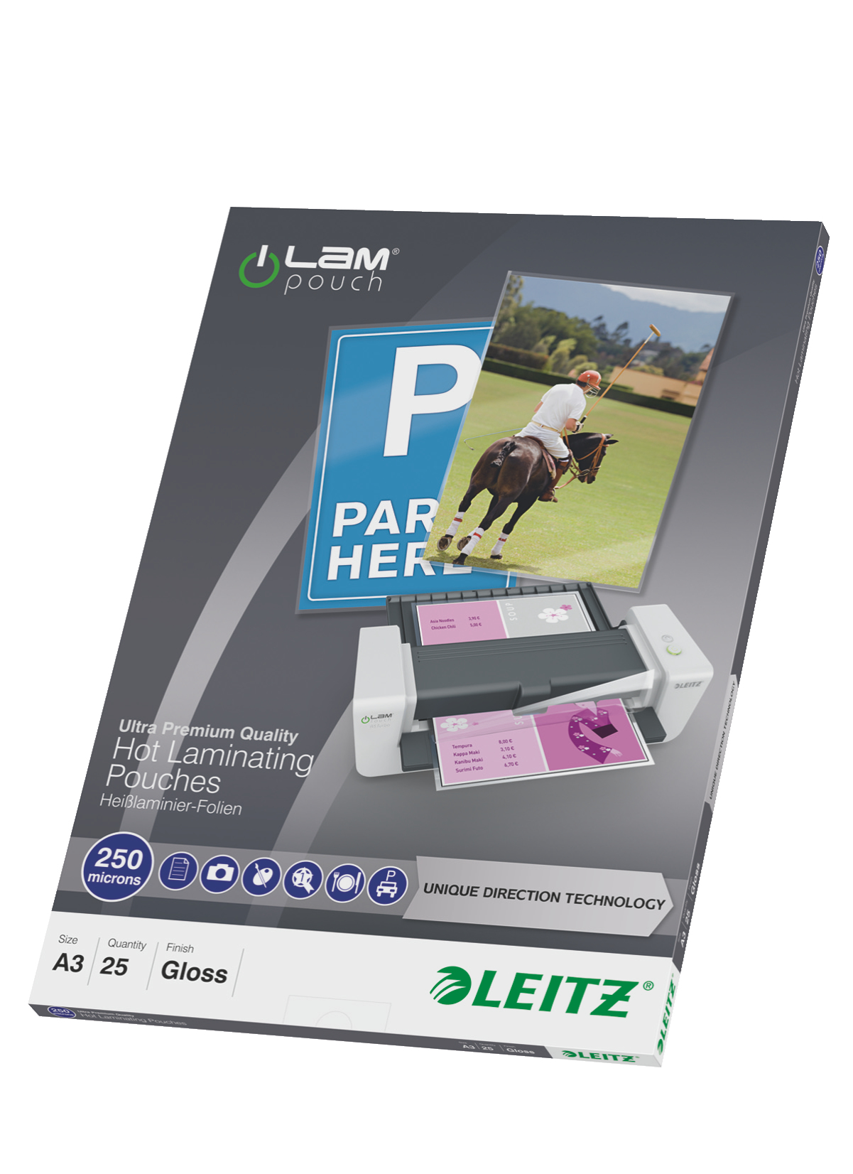 Leitz iLAM Ultra-premium Glossy A3 Laminating Pouches with UDT, 250 microns, Pack of 25